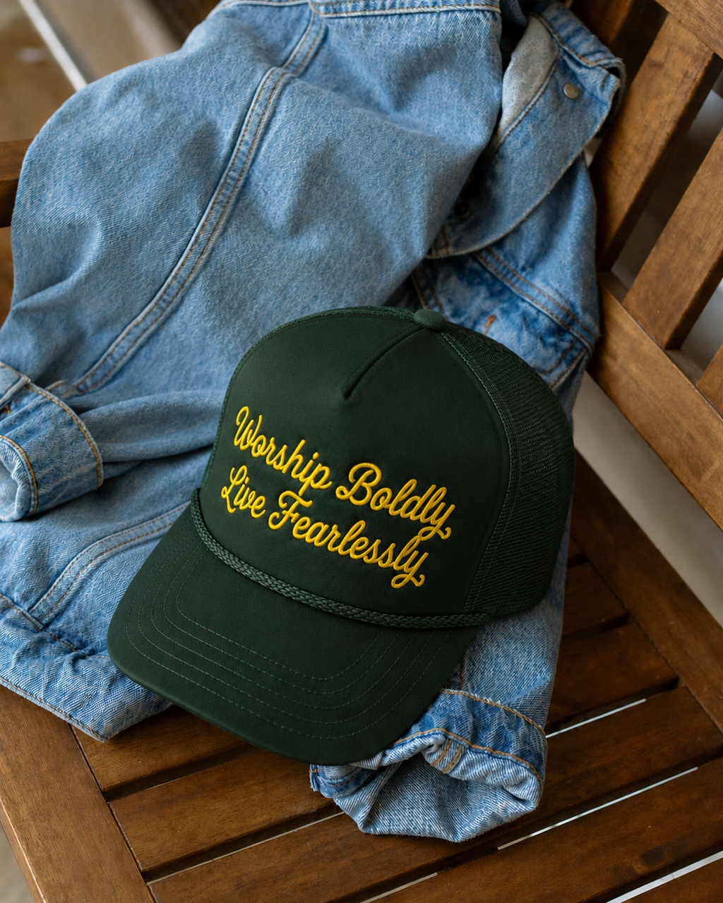 'Worship Boldly Live Fearlessly' Green Hat