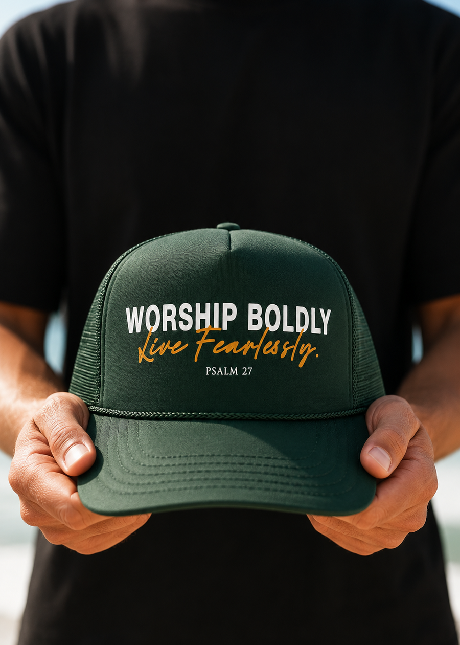 'Worship Boldly. Live Fearlessly.' Green Hat