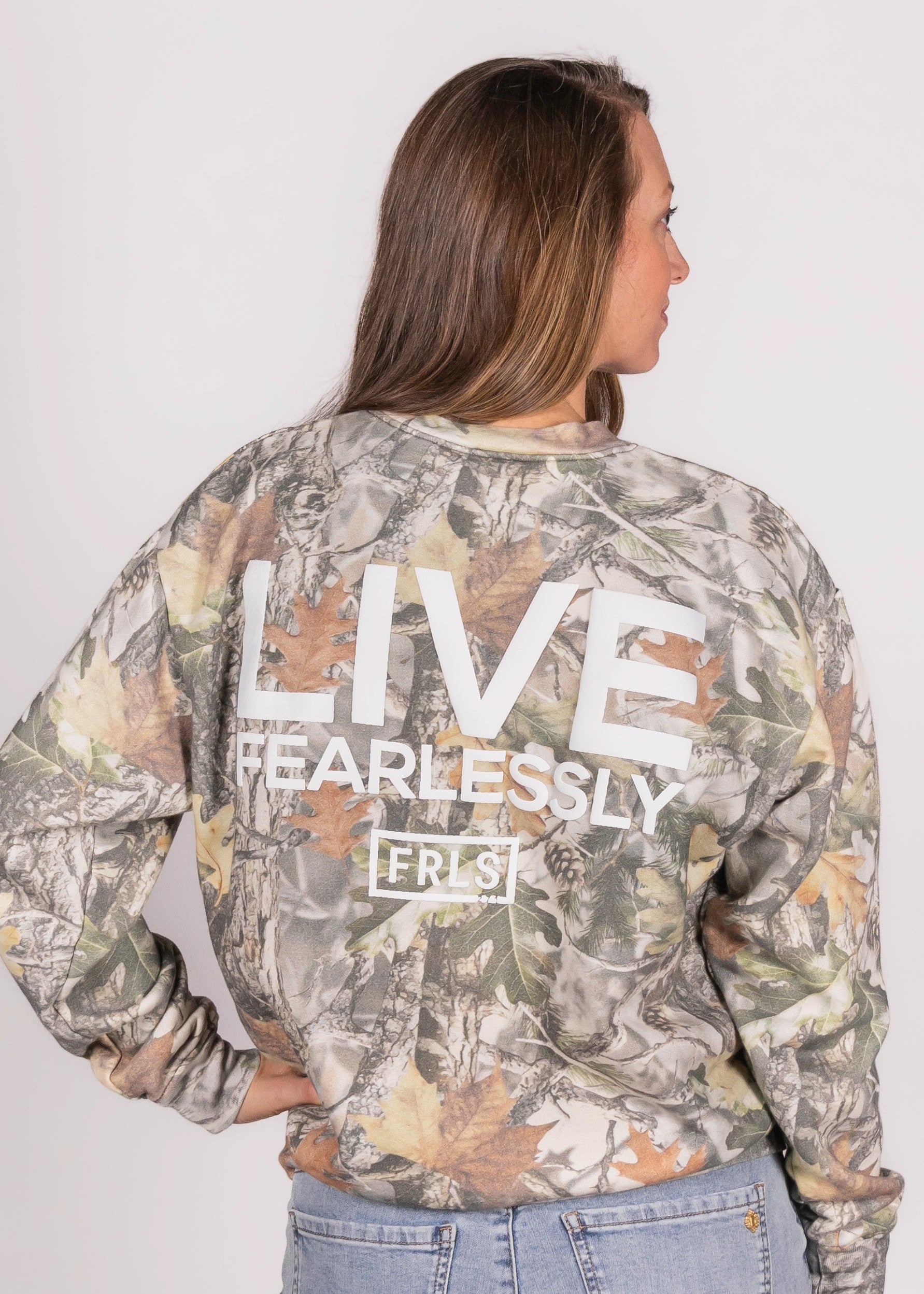 Worship Boldly Puff Print Camo Crew