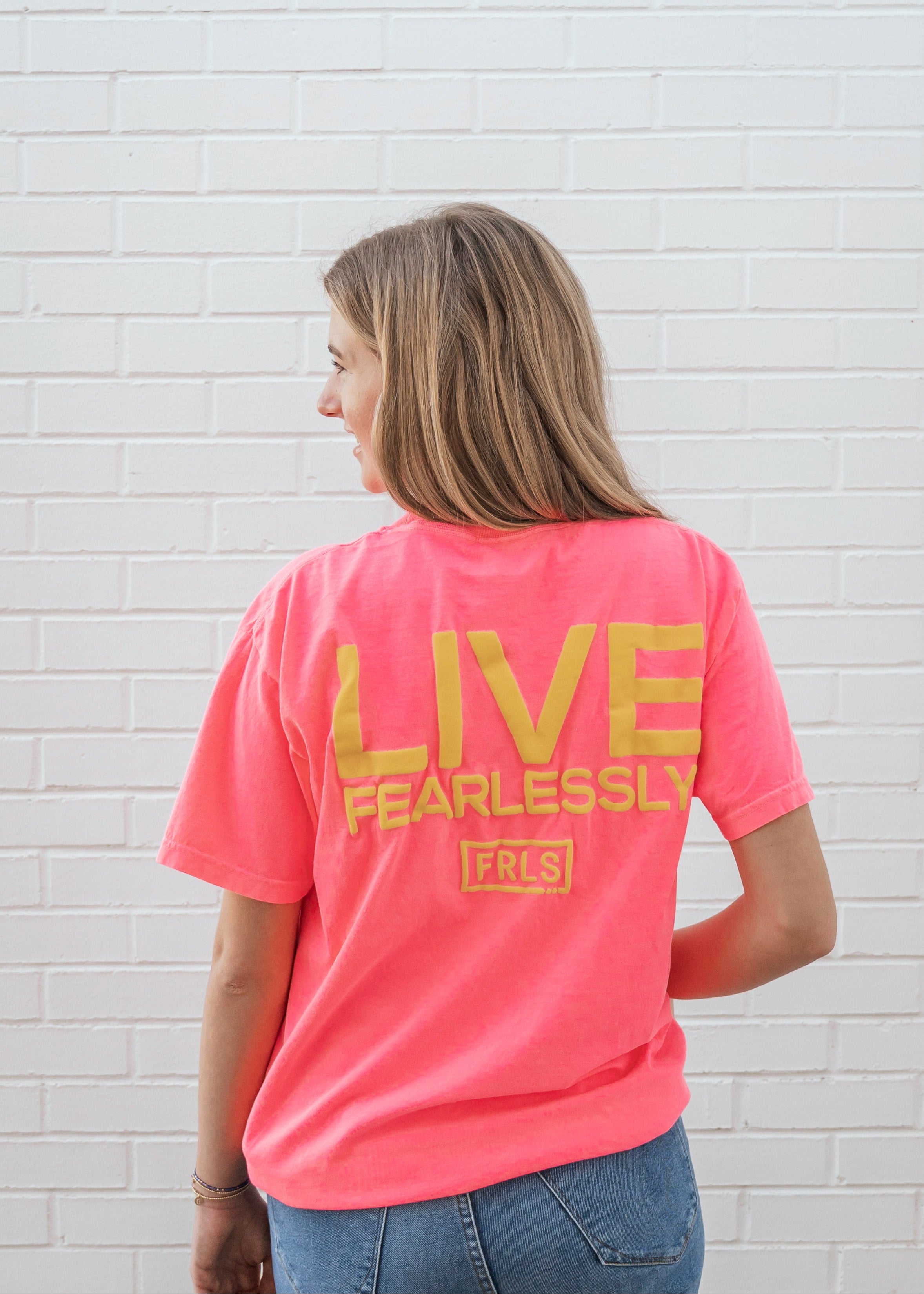 Live Fearlessly Puff Print Pink Tee