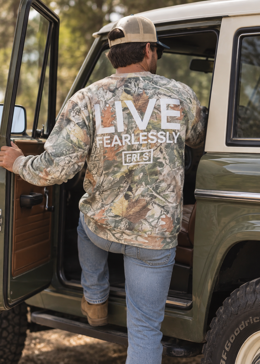 Worship Boldly Puff Print Camo Crew